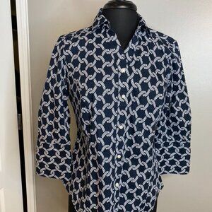 Nautica Blue 3/4 Sleeve Button Down Shirt with Rope Design Size Medium